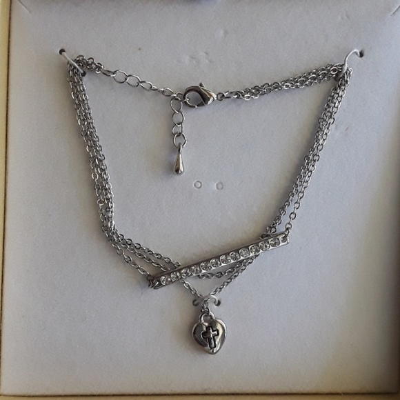 Jewelry - Dainty Bracelet with Cross Engraved on Heart Charm